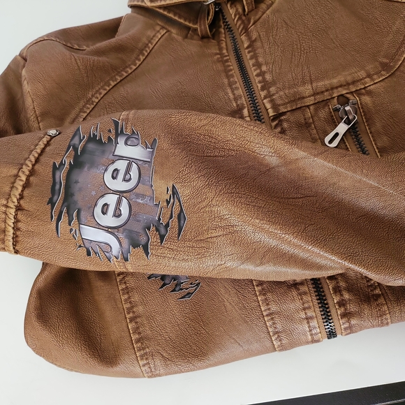Jeepaholic Brown FauxLeather Faux Fur Lining Jeep Jacket MTO Size Large - Picture 5 of 16